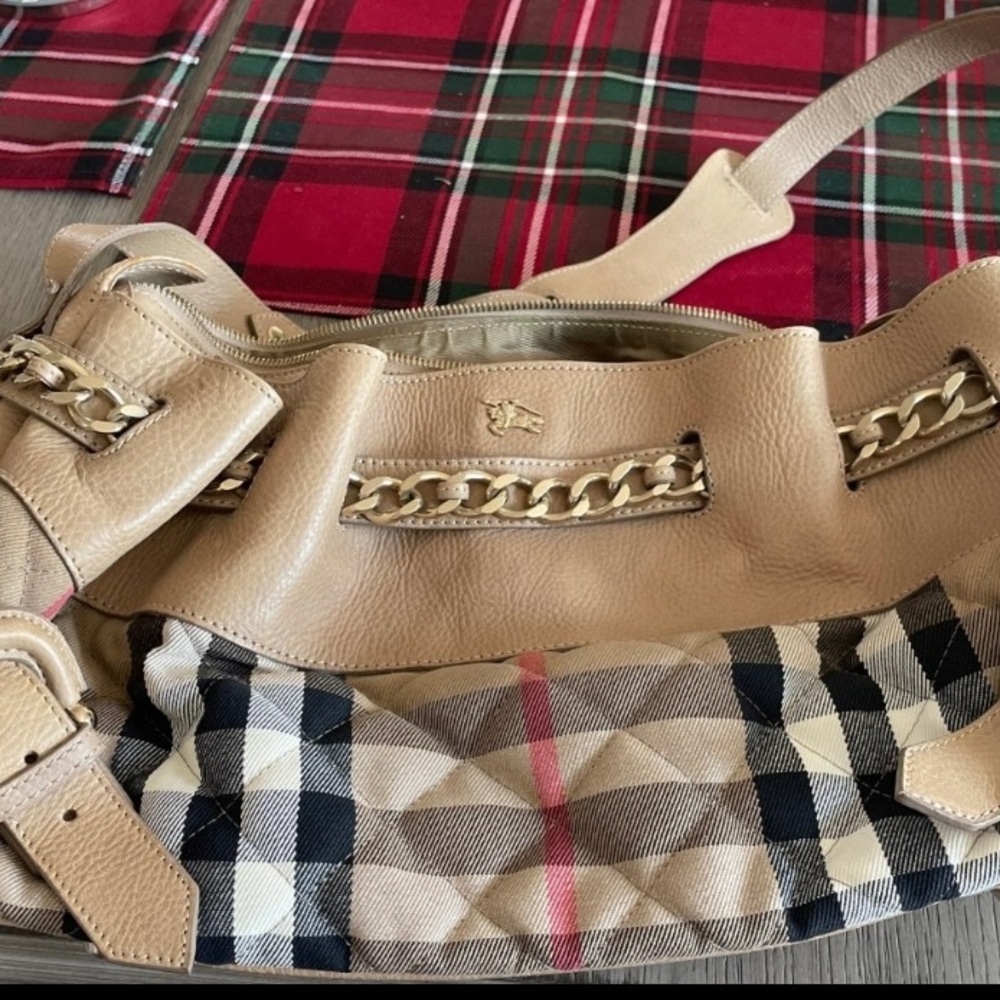 Burberry Tan and Plaid Shoulder Bag